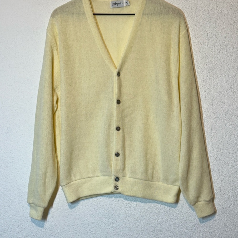 Angelica Yellow Cardigan Sweater Classic V-Neck‎ Vintage Mens Large